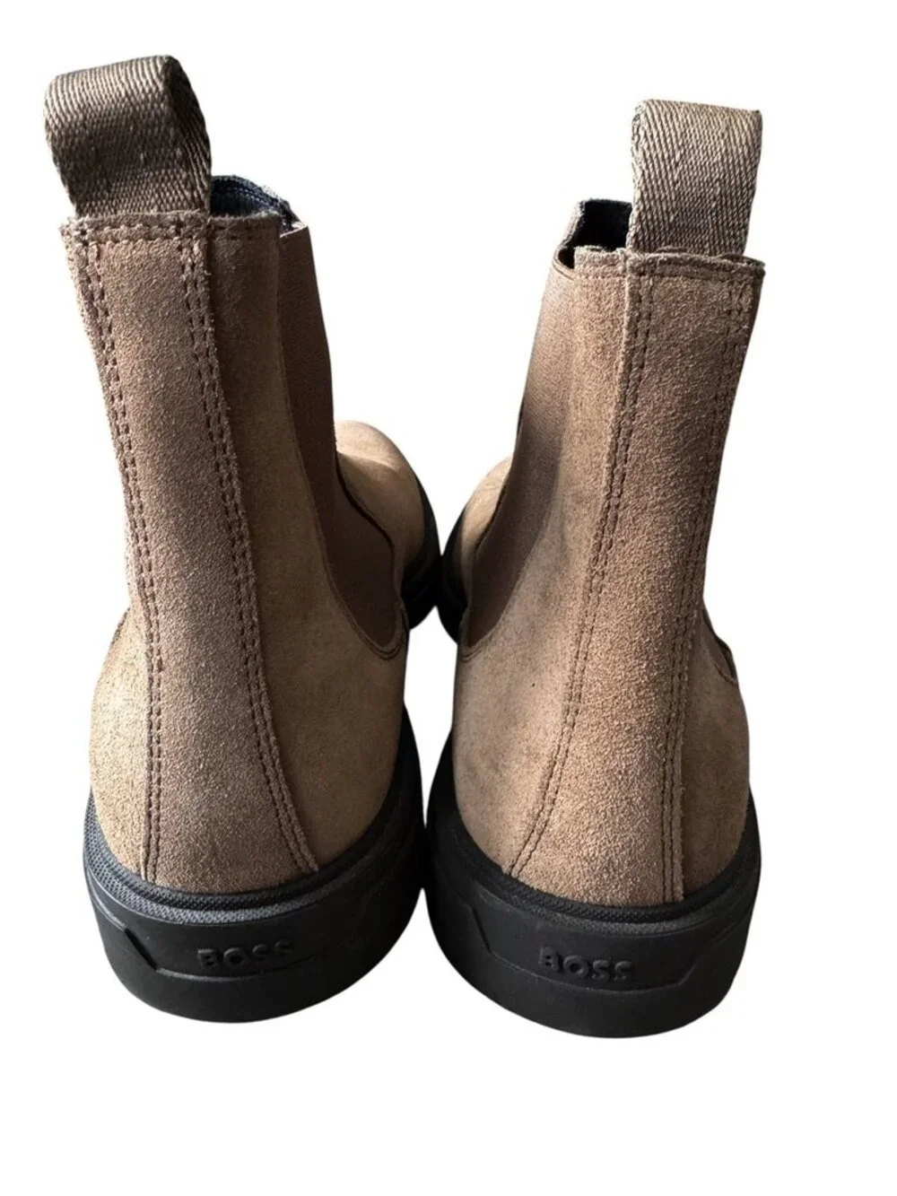 BOSS Hugo Boss Calev Chelsea Boots Mens Sz 8 US 41 EU Taupe Suede Elastic Gore